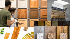 Cabinets, countertops, and flooring samples